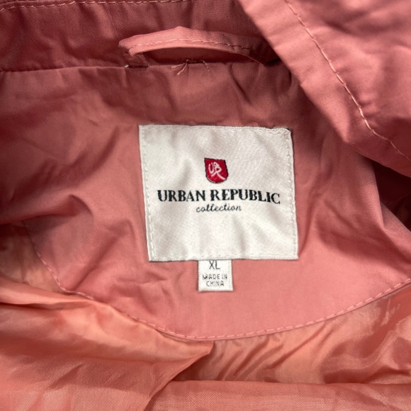Urban Republic Rain Coat Womens XL Pink Removable Hood Lightweight Button Front - Picture 5 of 8